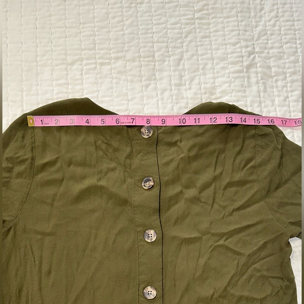 Madewell Green Olive Mini Dress V-Neck Button Back Size S - Picture 9 of 14